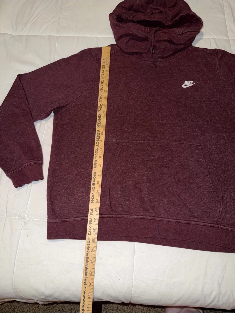 Nike Men’s Burgundy Pullover Hoodie with Small White Swoosh